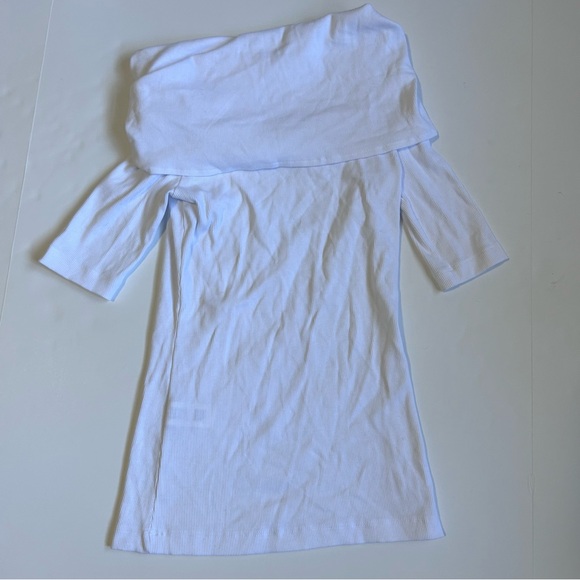 Zara Draped Bandeau White Top Off the Shoulder Asymmetric Neckline Size Small - Picture 13 of 15